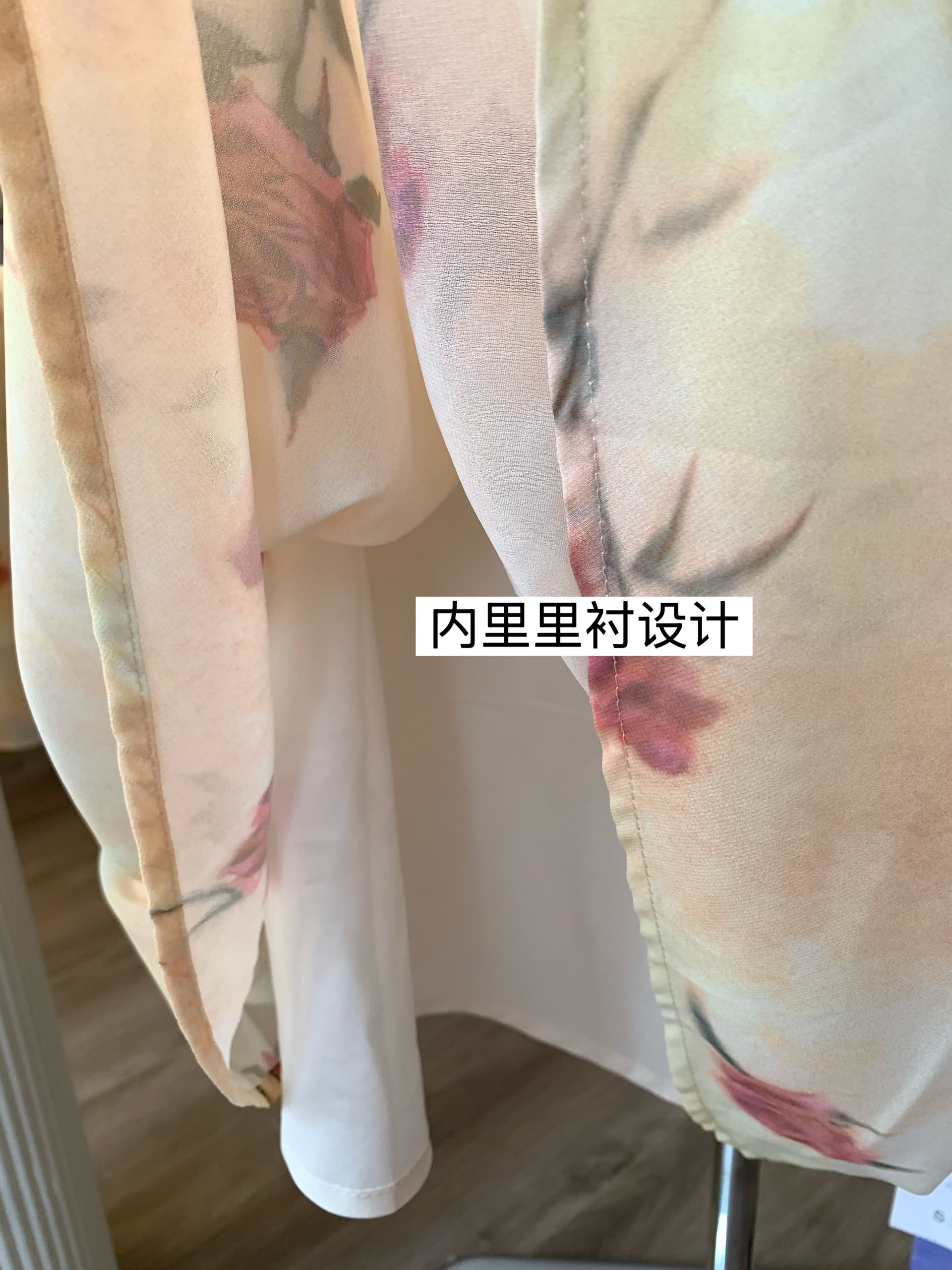 노랑 장미 꽃무늬 치마 작은 날다 소매 프릴 여성 드레스 봄 여름 쉬폰 꽃무늬 프랑스식 롱 스커트 상세 이미지 9