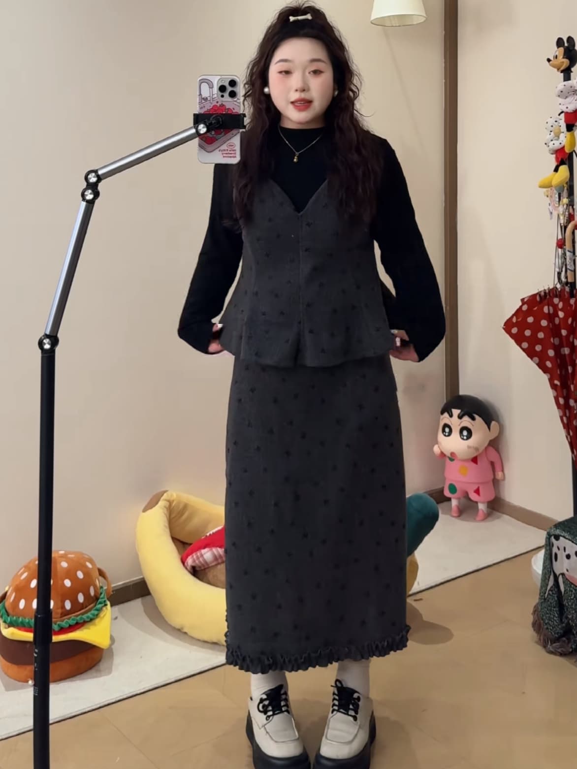 큰 접시 작은 지방 맞춤 빅 사이즈 작은 샤넬 스타일 마이크로 지방 슬림해 보이는 프랑스식 가을 겨울 3종 세트 이미지 3