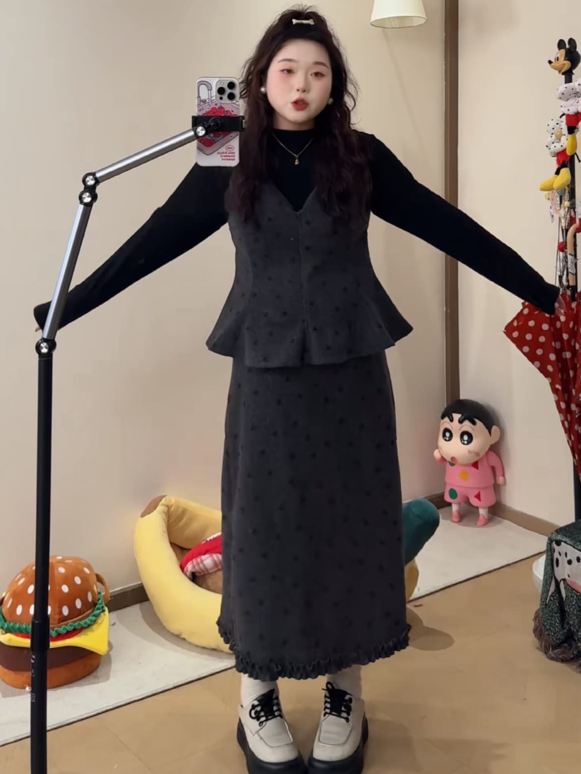 큰 접시 작은 지방 맞춤 빅 사이즈 작은 샤넬 스타일 마이크로 지방 슬림해 보이는 프랑스식 가을 겨울 3종 세트 상세 이미지 6