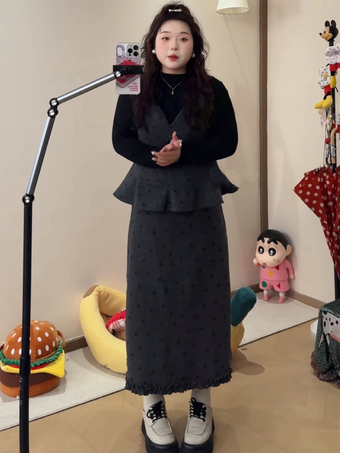 큰 접시 작은 지방 맞춤 빅 사이즈 작은 샤넬 스타일 마이크로 지방 슬림해 보이는 프랑스식 가을 겨울 3종 세트 상세 이미지 5