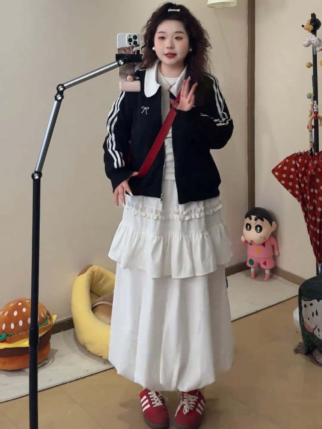큰 접시 작은 지방 맞춤 빅 사이즈 봄 긴팔 긍정적 인 어깨 배색 재킷 꽃밭 반신 스커트 투피스 슈트 상세 이미지 4