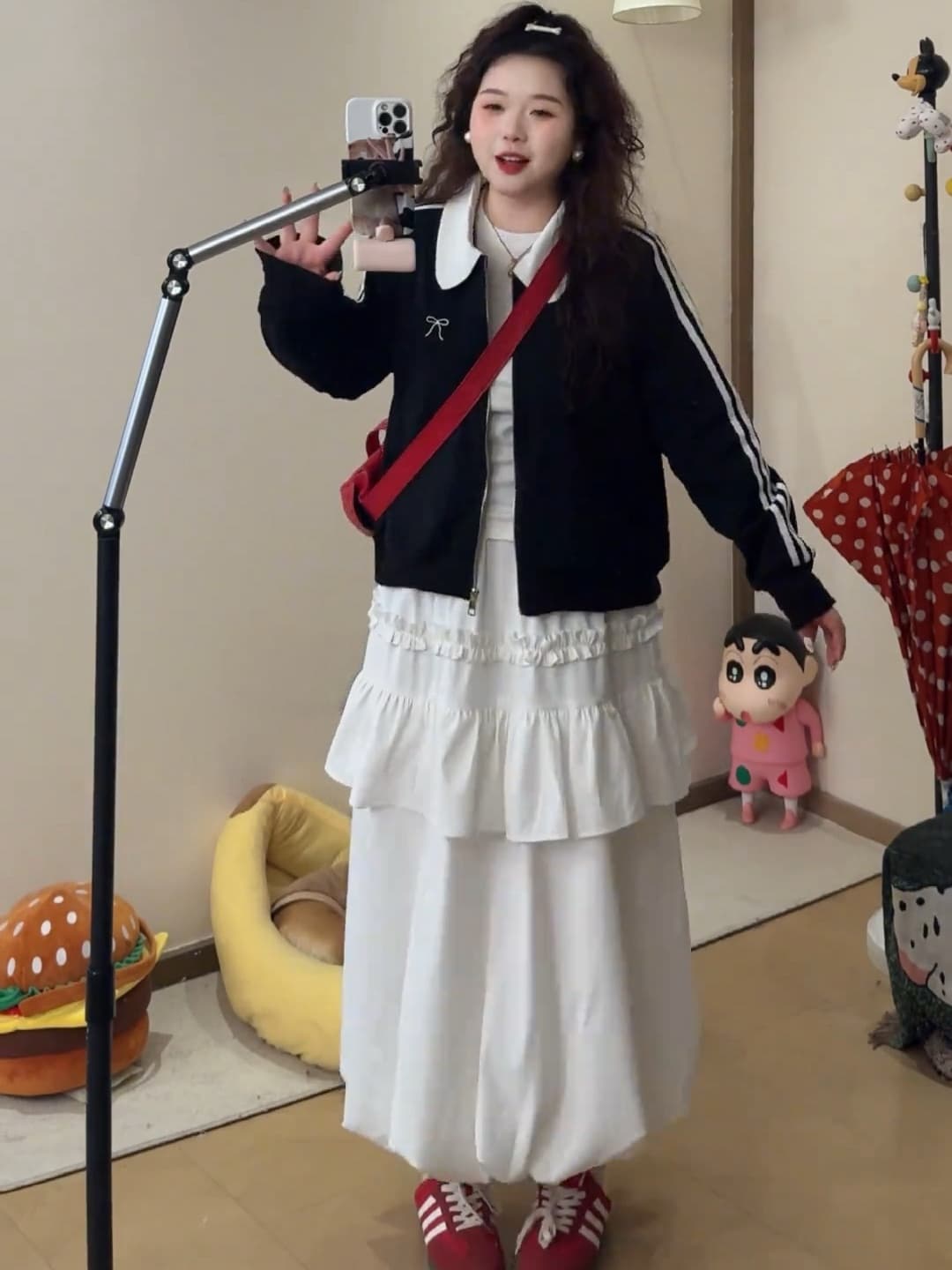 큰 접시 작은 지방 맞춤 빅 사이즈 봄 긴팔 긍정적 인 어깨 배색 재킷 꽃밭 반신 스커트 투피스 슈트 상세 이미지 5