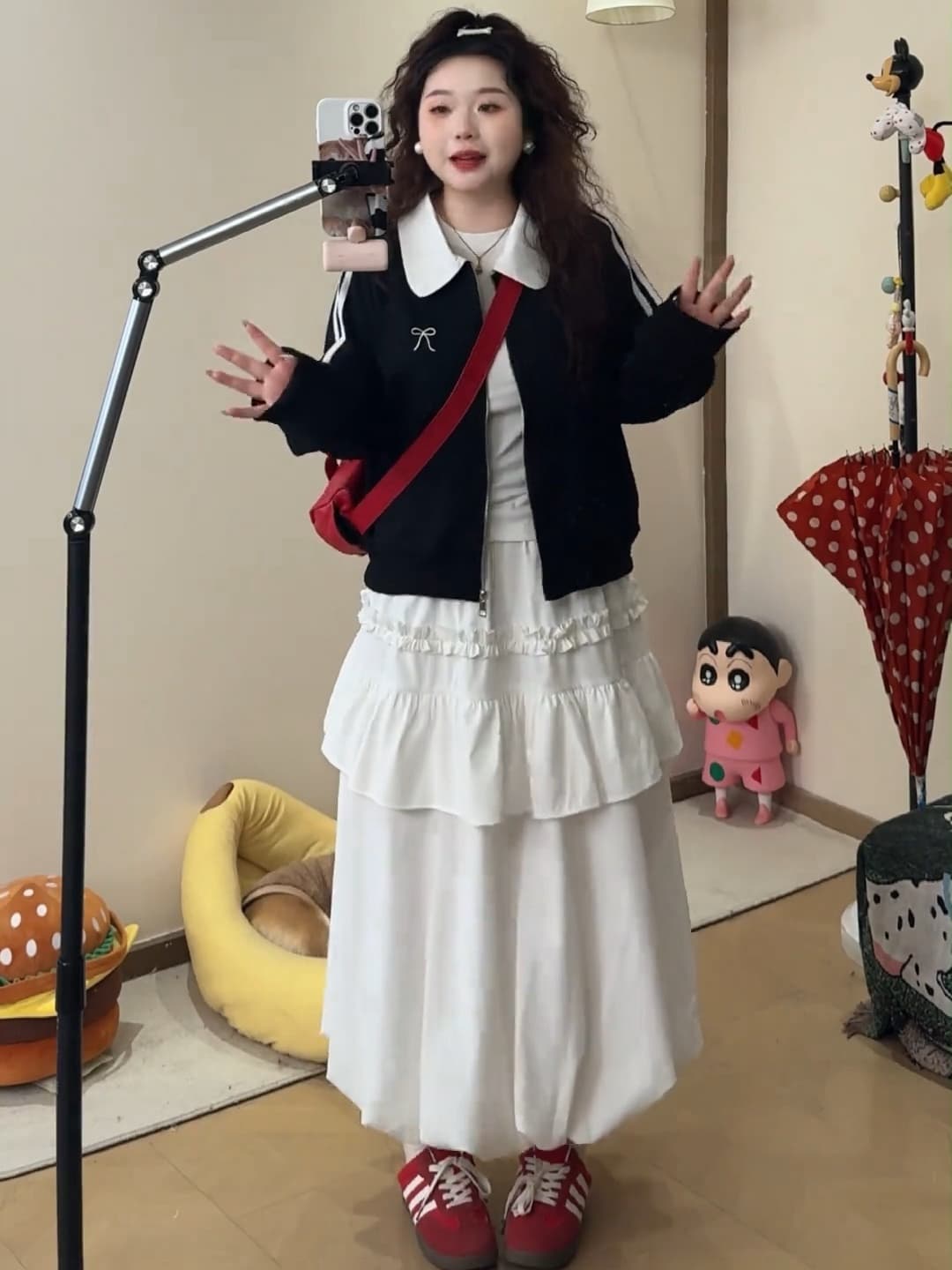 큰 접시 작은 지방 맞춤 빅 사이즈 봄 긴팔 긍정적 인 어깨 배색 재킷 꽃밭 반신 스커트 투피스 슈트 상세 이미지 6