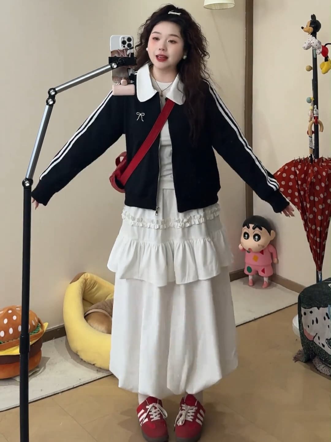 큰 접시 작은 지방 맞춤 빅 사이즈 봄 긴팔 긍정적 인 어깨 배색 재킷 꽃밭 반신 스커트 투피스 슈트 상세 이미지 7