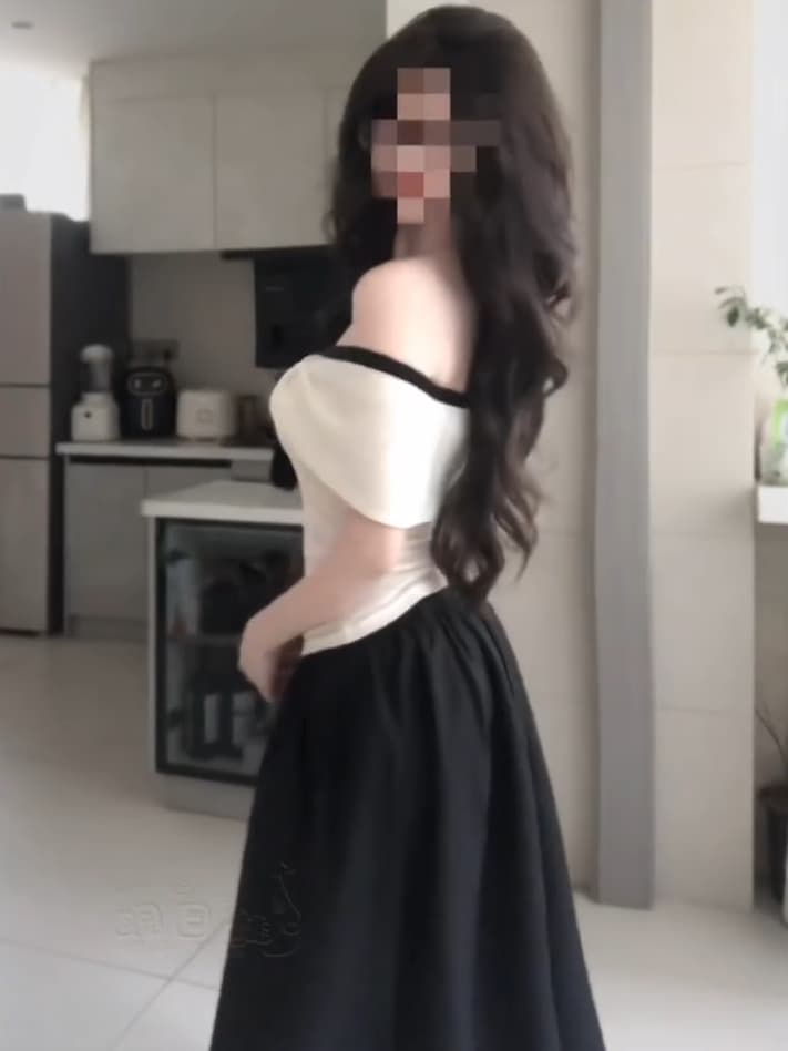 빅 사이즈 프랑스식 오프숄더 둘 바늘 짠 셔츠 레이스업 맨위 검정색 하이웨이스트 반신 스커트 표지 넓적 다리 그는 벤 바람 우산 치마 상세 이미지 4