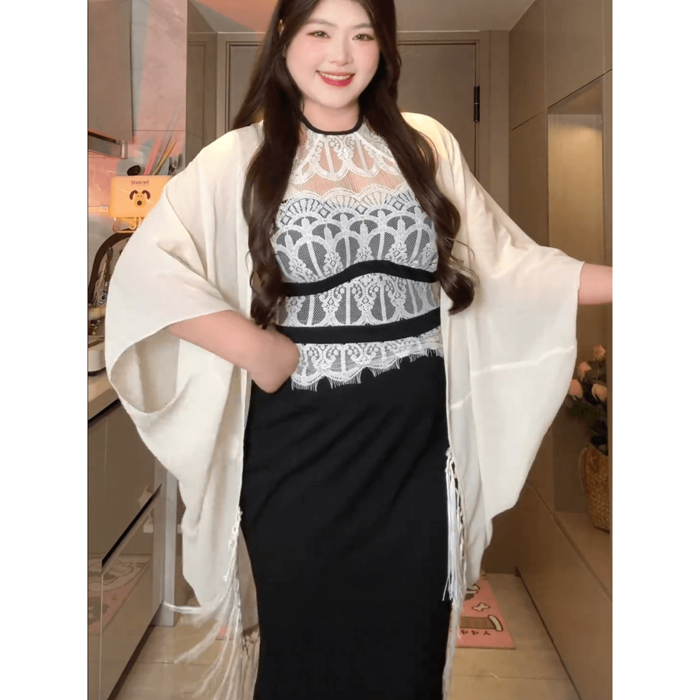 b-babes Jiao 욕망 다 가지고있다 빅 사이즈 프랑스식 순수한 욕망 바람 섹시함 레이스 조각 슬림해 보이는 타이트 스커트 인어 꼬리 스커트 이미지 6