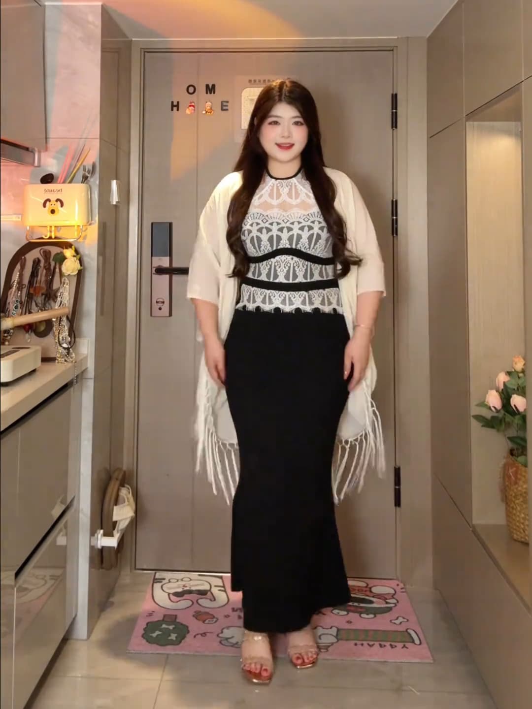b-babes Jiao 욕망 다 가지고있다 빅 사이즈 프랑스식 순수한 욕망 바람 섹시함 레이스 조각 슬림해 보이는 타이트 스커트 인어 꼬리 스커트 상세 이미지 3
