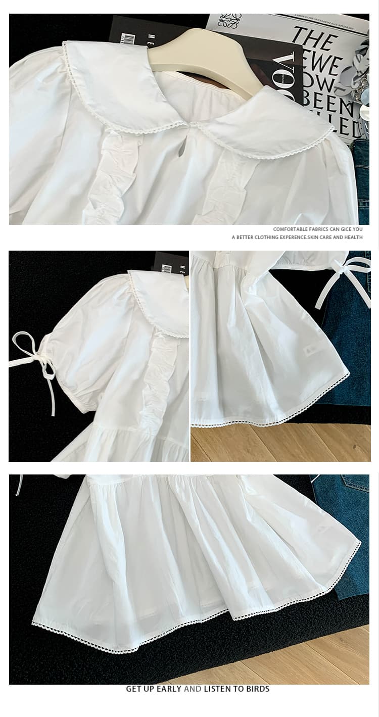 프랑스식 베이비 칼라 셔츠 슈퍼 좋은 차를 보다 인사이드 차 가스 Chic 달콤함 맨위 인형 셔츠 반팔 거품 소매 상세 이미지 5