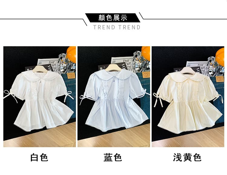 프랑스식 베이비 칼라 셔츠 슈퍼 좋은 차를 보다 인사이드 차 가스 Chic 달콤함 맨위 인형 셔츠 반팔 거품 소매 상세 이미지 6