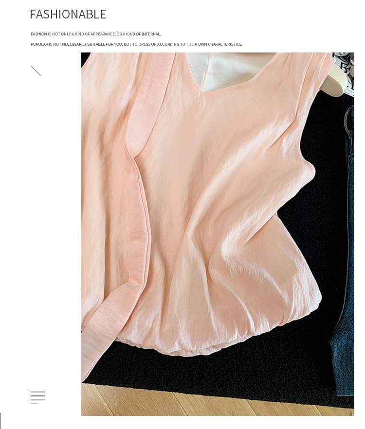품격 도파민 색상 시스템 민소매 V넥 인형 셔츠 여성 디자인 센스 작은 대중 루즈핏 다용도 꽃밭 맨위 여름 상세 이미지 12