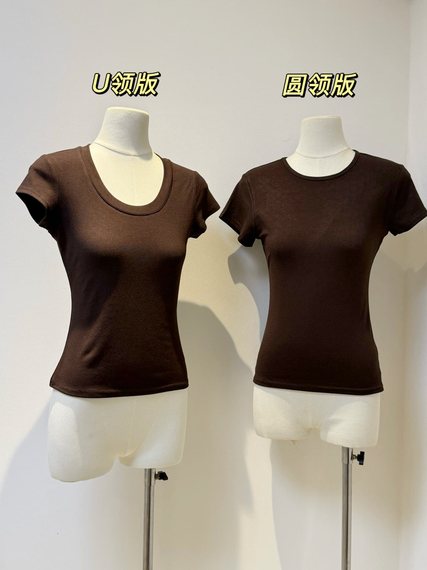 긍정적 인 어깨 대 u 칼라 라운드 넥 에디션 품격 핏 스타일 암소 다용도 단색 반팔 수리 높이 폭탄 슬림해 보이는 t 무제한 레포 상세 이미지 2