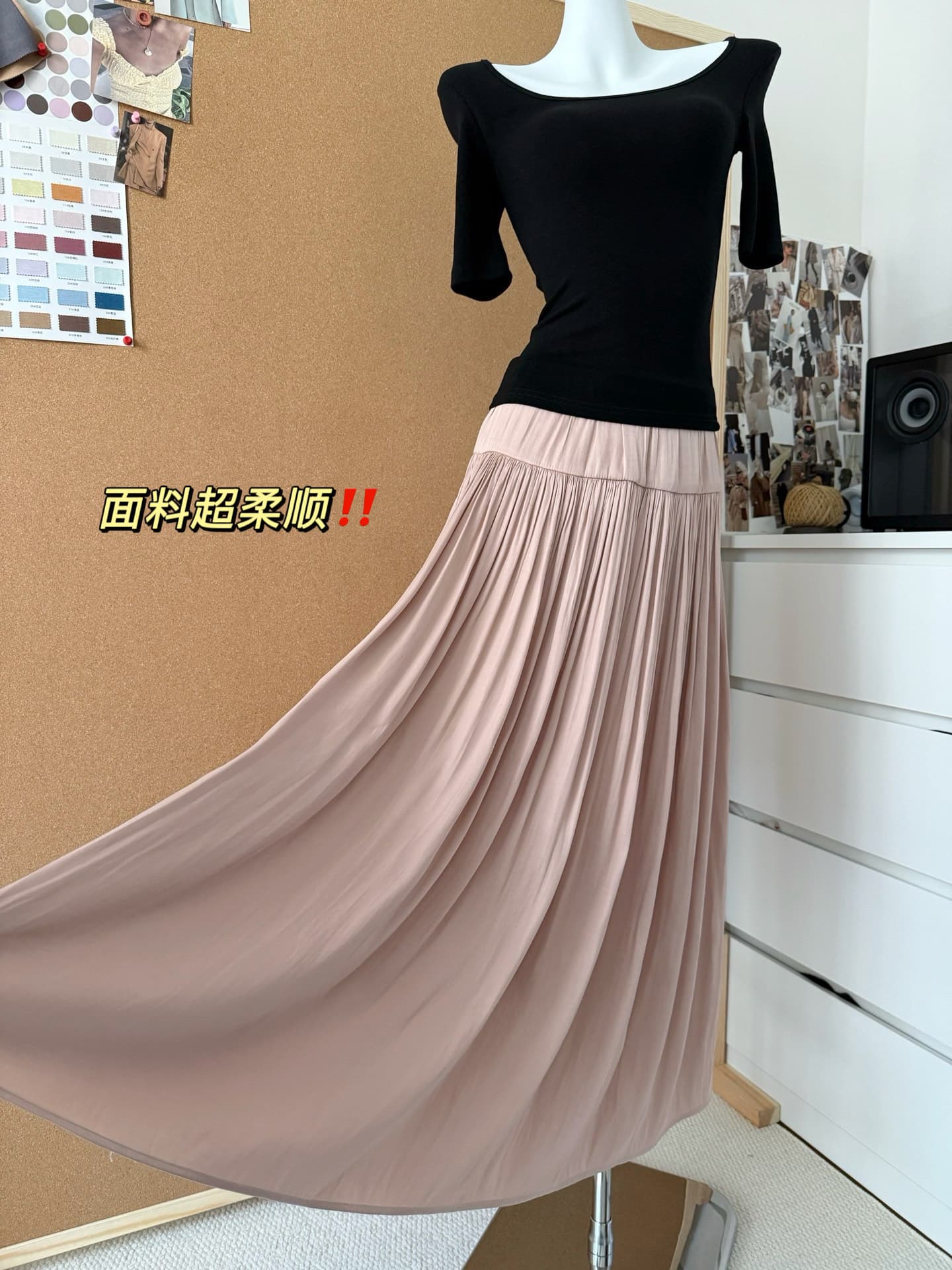 사쿠라 섬 사랑 큰 진자 duangduang 센스 새틴 차가운 센스 플리츠 감기 품격 펄럭 이는 치마 u 칼라 t 상세 이미지 6