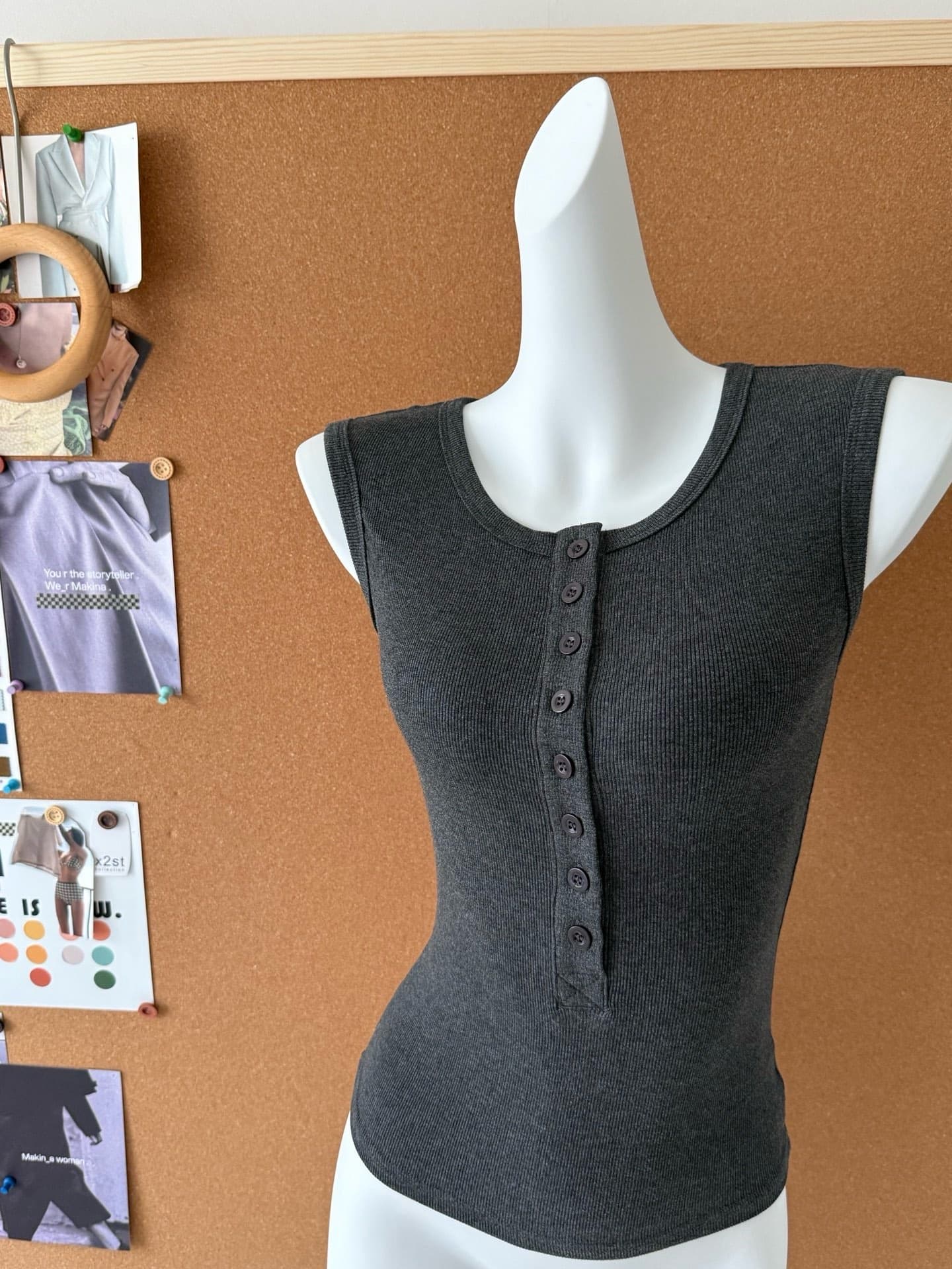 skk store 지연 남쪽 구멍 일기 분위기 여름 기타 버클 헨리 칼라 단어 조끼 맨위 민소매 작은 셔츠 상세 이미지 2