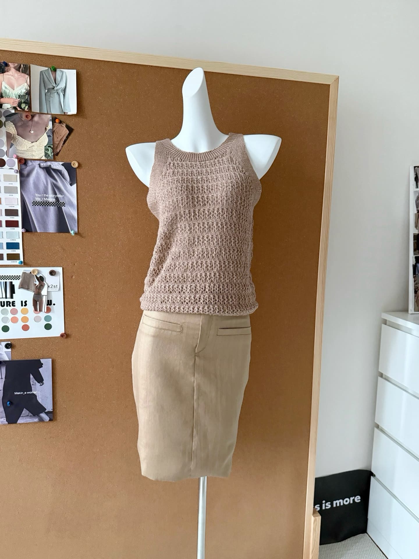 느슨함 오래된 돈 무거운 작업 훅 제직 홀로우 아웃 조끼 다용도 슬림해 보이는 주간 실크 아마 허리 둘레 디자인 센스 중간 스커트 상세 이미지 8
