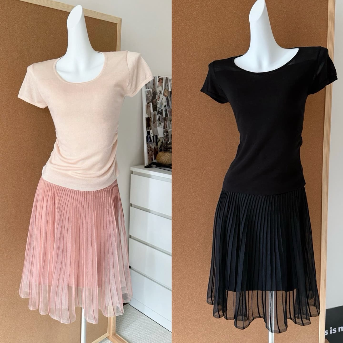 작은 예쁜 허리 라이 경기 서울 광장 칼라 펌프 Pleat 품격 반팔 청 ~을 통해 센스 망사 패치워크 플리츠 슬림해 보이는 반신 스커트