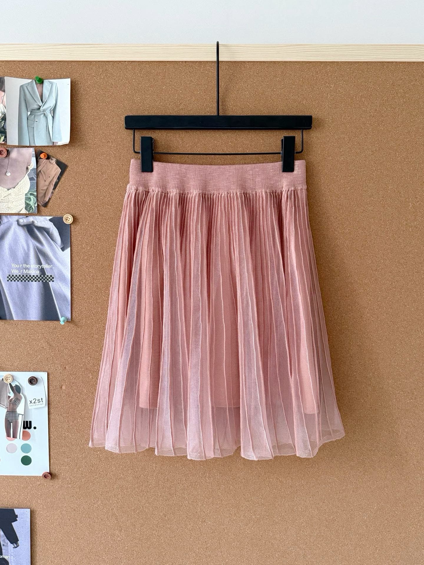 작은 예쁜 허리 라이 경기 서울 광장 칼라 펌프 Pleat 품격 반팔 청 ~을 통해 센스 망사 패치워크 플리츠 슬림해 보이는 반신 스커트 상세 이미지 7
