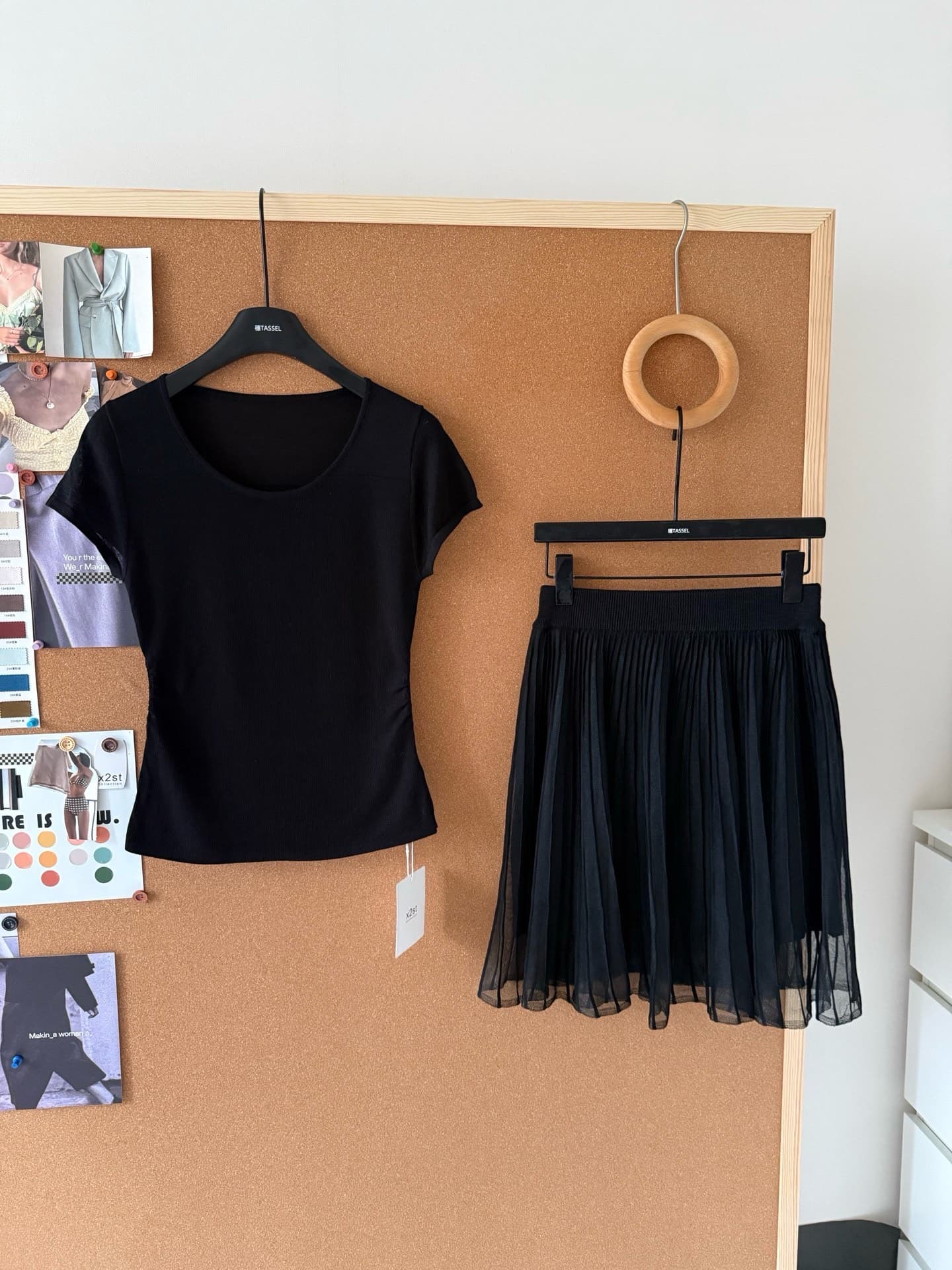 작은 예쁜 허리 라이 경기 서울 광장 칼라 펌프 Pleat 품격 반팔 청 ~을 통해 센스 망사 패치워크 플리츠 슬림해 보이는 반신 스커트 상세 이미지 11