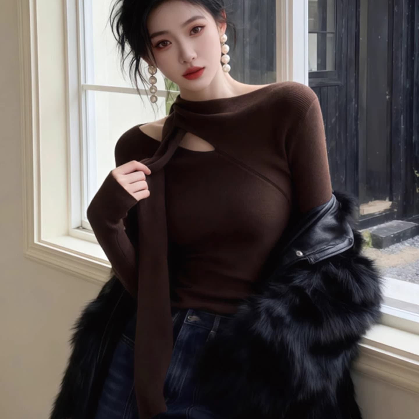 이른 가을 새로운 착용 가져 가라. 몸매 가꾸기 슬림해 보이는 긴팔 티셔츠 기본 셔츠 맨위 2026 년 가을 겨울 커피 색상 니트 여성 의류 이미지 4
