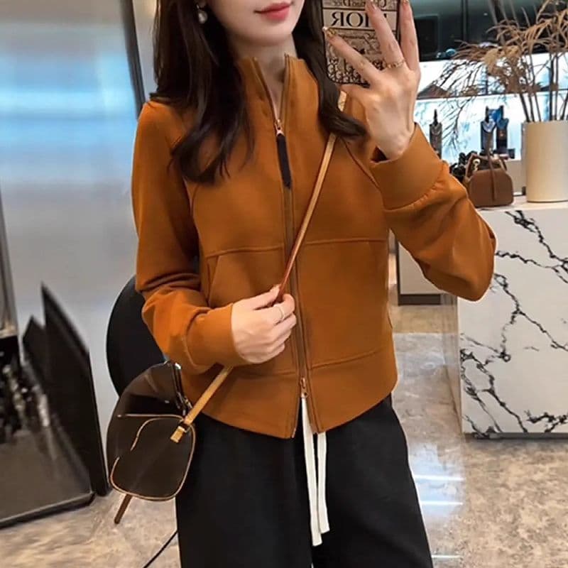가을 자이언트 잘 생긴 ~ 중 후드티 여성 새로운 2026 폭발 패션 외국 가스 작은 키 지퍼 오픈 가디건 쇼트 스타일 재킷 이미지 3
