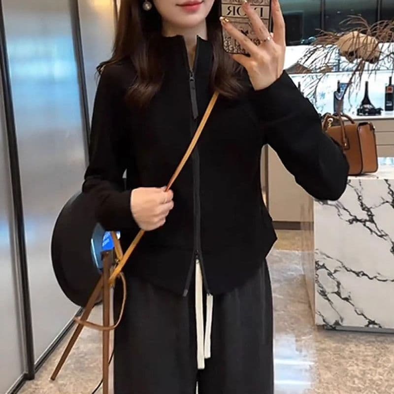 가을 자이언트 잘 생긴 ~ 중 후드티 여성 새로운 2026 폭발 패션 외국 가스 작은 키 지퍼 오픈 가디건 쇼트 스타일 재킷 상세 이미지 3