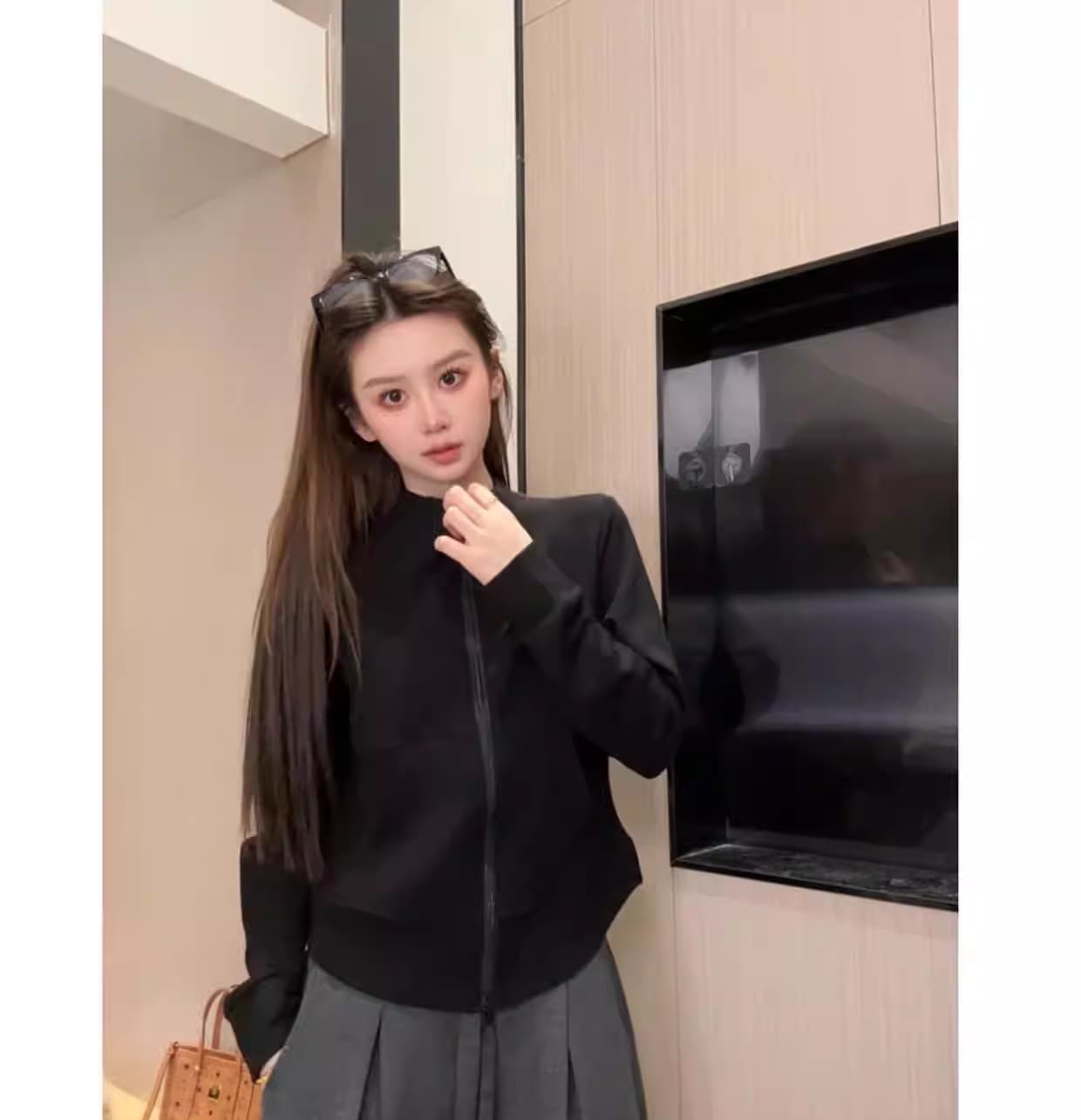 한국 스타일 더블 지퍼 스탠드 칼라 짧은 여성 코트 2026 가을 겨울 새로운 루즈핏 슬림해 보이는 캐주얼 다용도 고급 센스 후드티 이미지 4