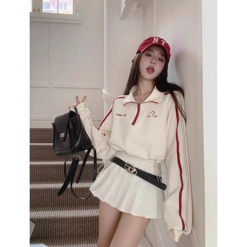 달콤한 핫걸 스탠드 칼라 긴팔 후드티 여성 가을 한국 스타일 2026 새로운 운동 바람 배색 쇼트 스타일 펌프 로프 맨위 트렌디 이미지 5
