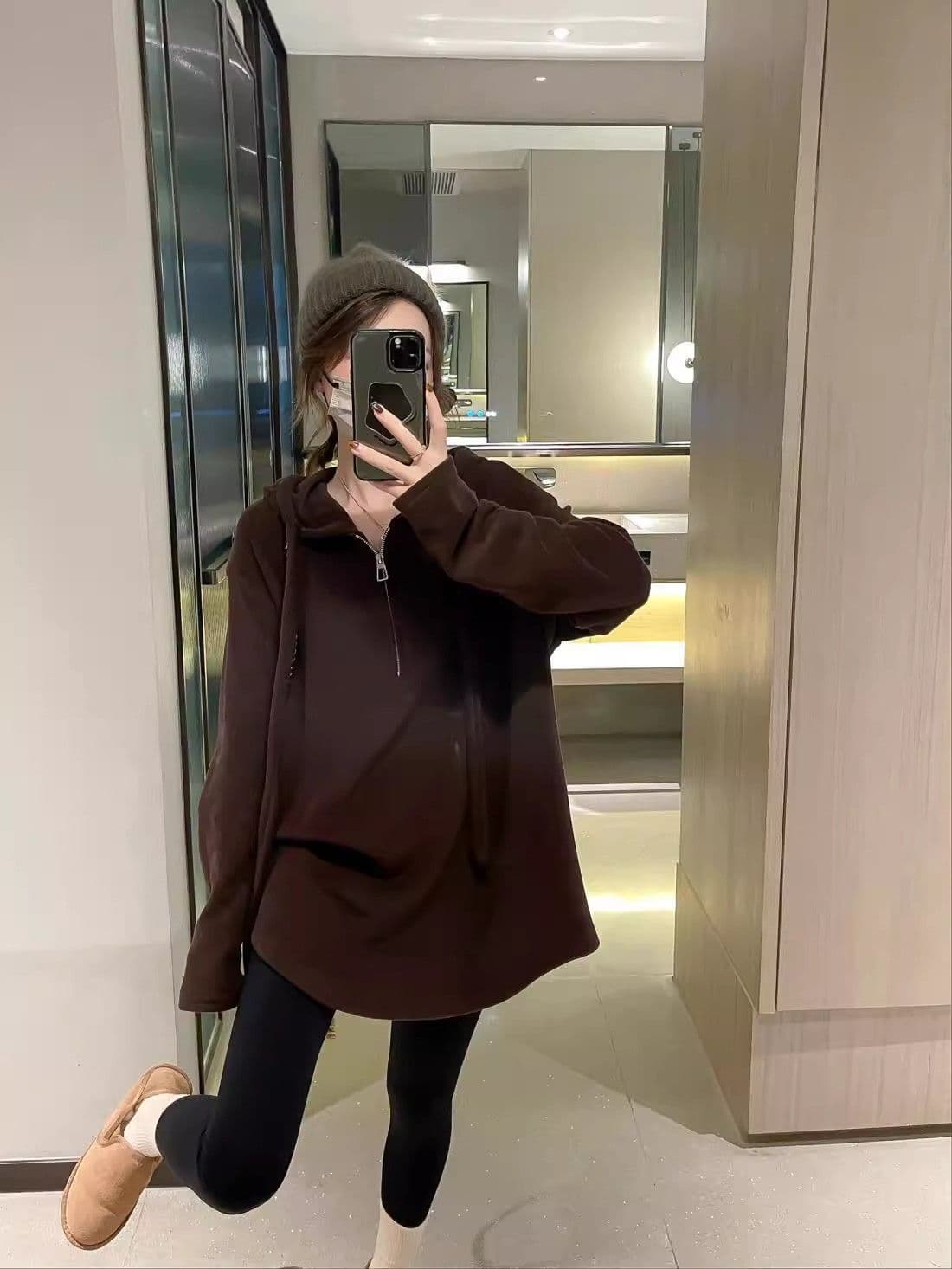 원본 솜씨 달콤함 루즈핏 얇은 다용도 불규칙 후드 긴팔 티셔츠 여성 가을 중간 길이 표지 배 맨위 상세 이미지 3
