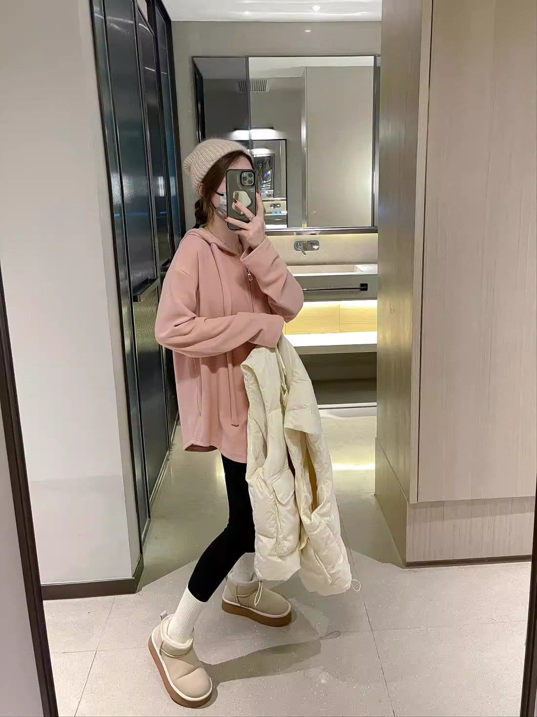 원본 솜씨 달콤함 루즈핏 얇은 다용도 불규칙 후드 긴팔 티셔츠 여성 가을 중간 길이 표지 배 맨위 상세 이미지 5