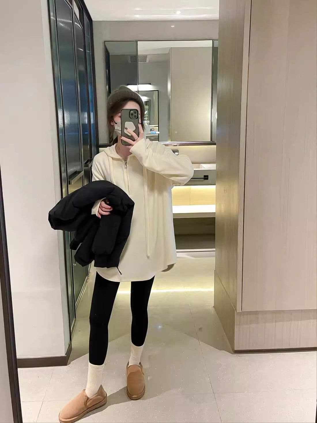 원본 솜씨 달콤함 루즈핏 얇은 다용도 불규칙 후드 긴팔 티셔츠 여성 가을 중간 길이 표지 배 맨위 상세 이미지 7