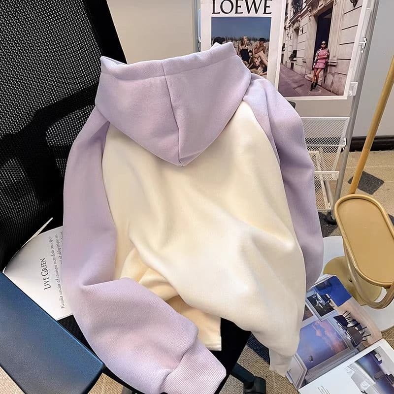 아메리칸 느긋한 chic 배색 삽입 어깨 후드 티 스웨터 여성 봄 가을 폭발 외국 가스 고유 한 Chic 하트 버클 업 의류 상세 이미지 12