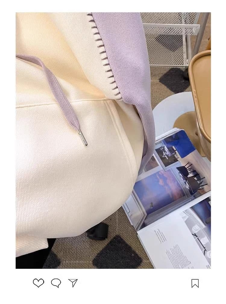 원본 솜씨 하트 단추 후드 티 스웨터 여성 디자인 센스 작은 대중 삽입 어깨 긴팔 배색 Chic 맨위 상세 이미지 10