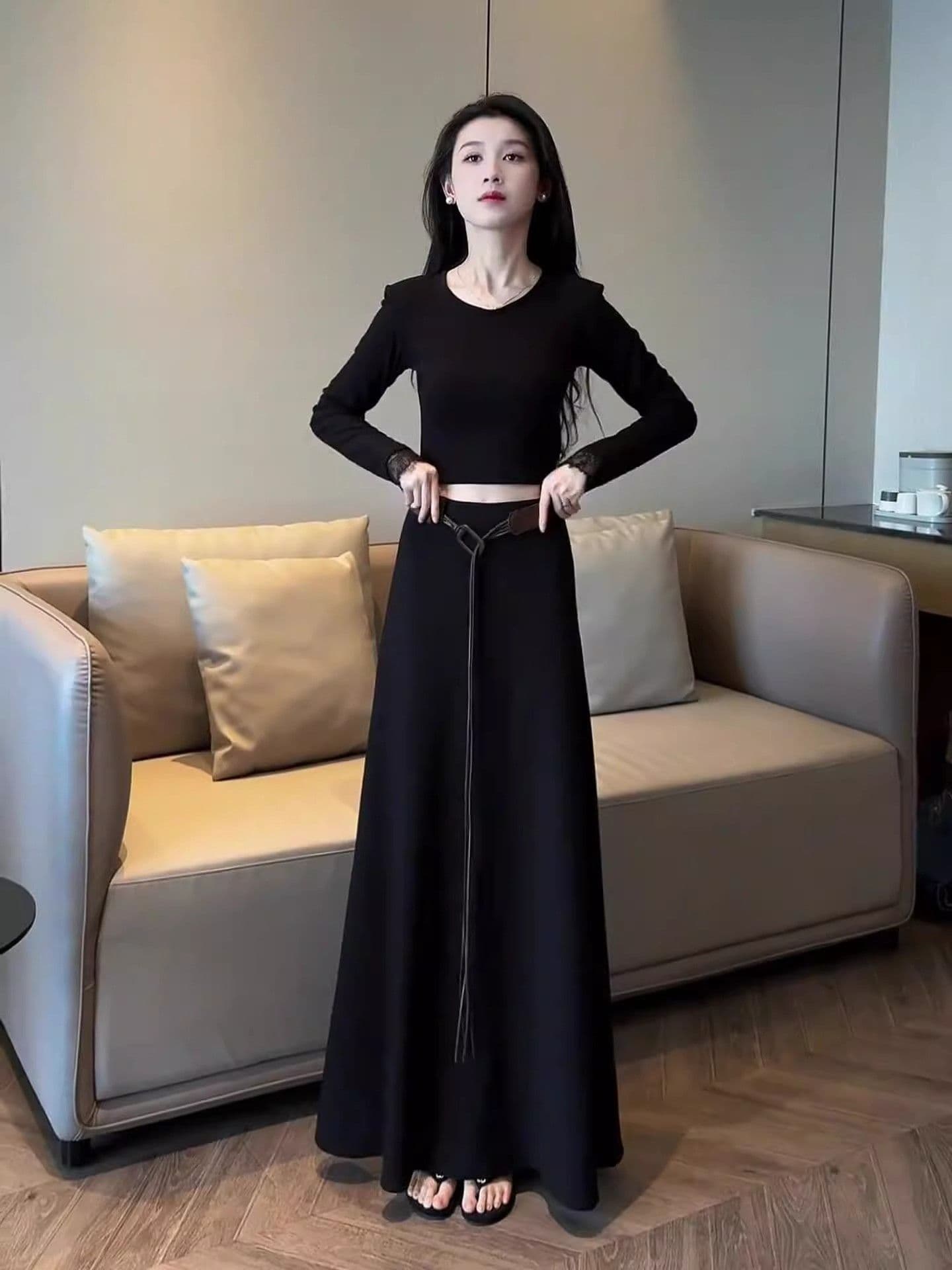 40 차가운 실크 차가운 면 섹시함 레이스 조각 긴팔 티셔츠 여성 몸매 가꾸기 만나는 Chic 아름다운 맨위 트렌디 상세 이미지 4