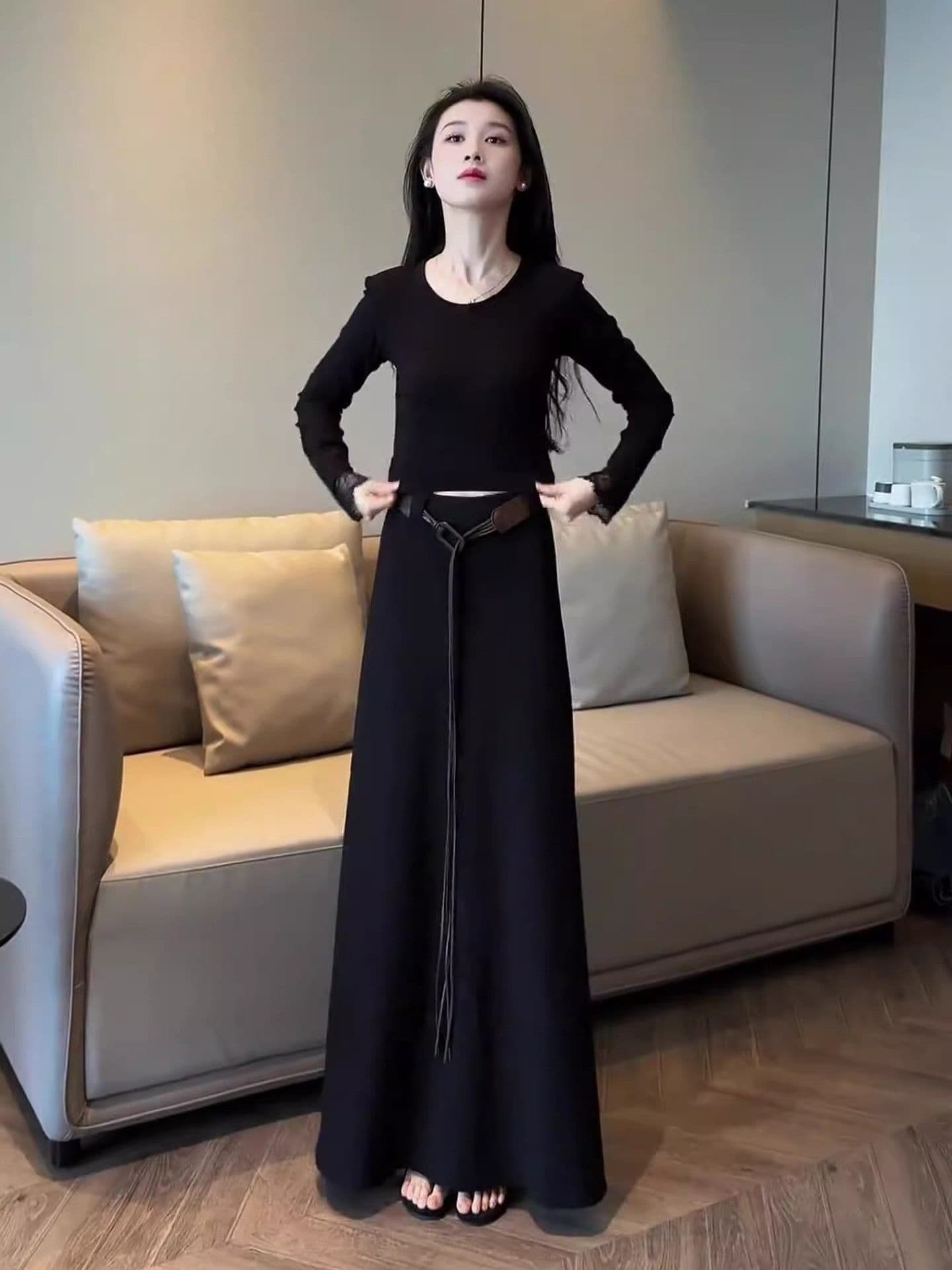 40 차가운 실크 차가운 면 섹시함 레이스 조각 긴팔 티셔츠 여성 몸매 가꾸기 만나는 Chic 아름다운 맨위 트렌디 상세 이미지 5