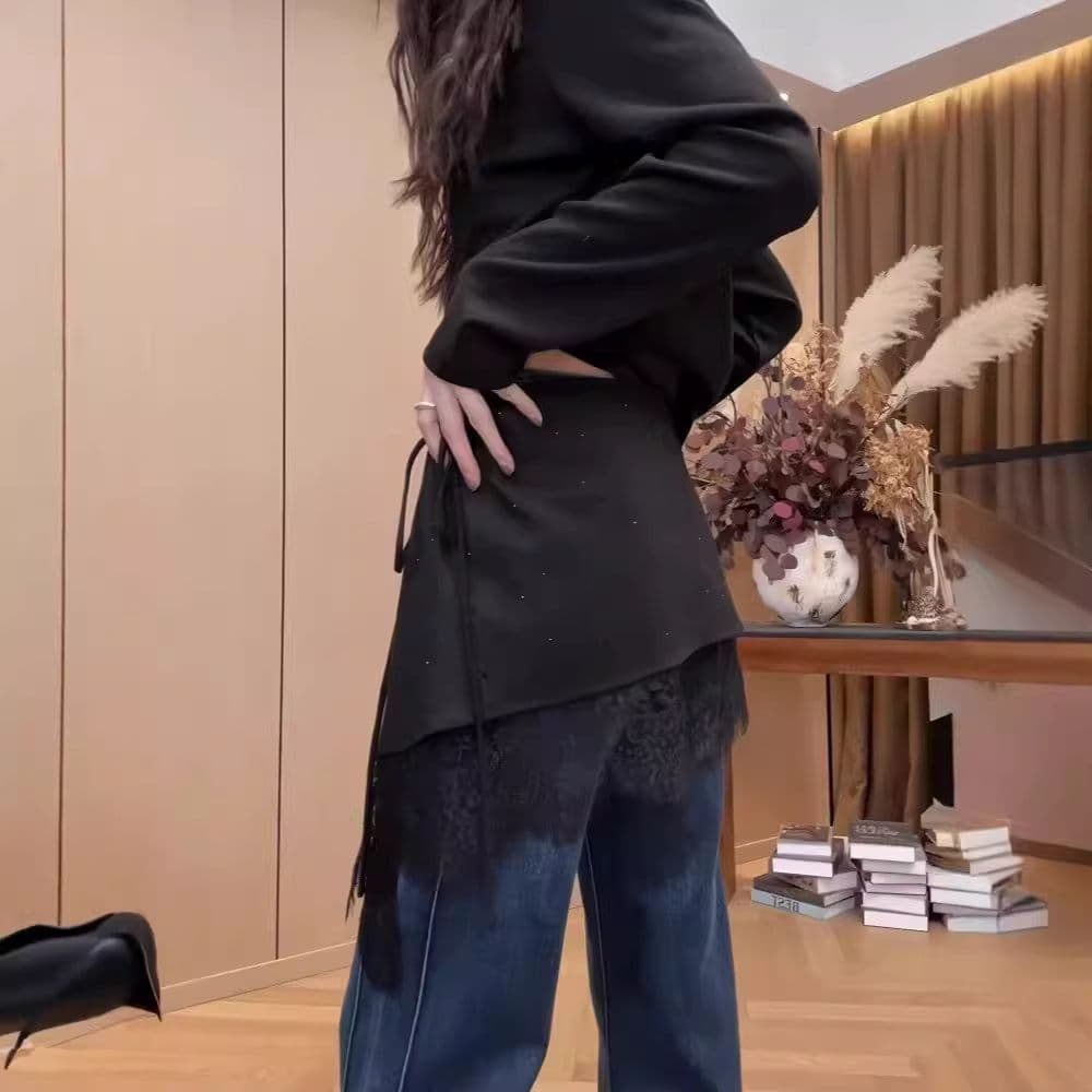 한국 스타일 패션 핫픽스 불규칙 레이스 조각 반신 스커트 여성 2026 새로운 몸매 가꾸기 스택 착용 미니 스커트 랩스커트팬츠 트렌디 상세 이미지 13
