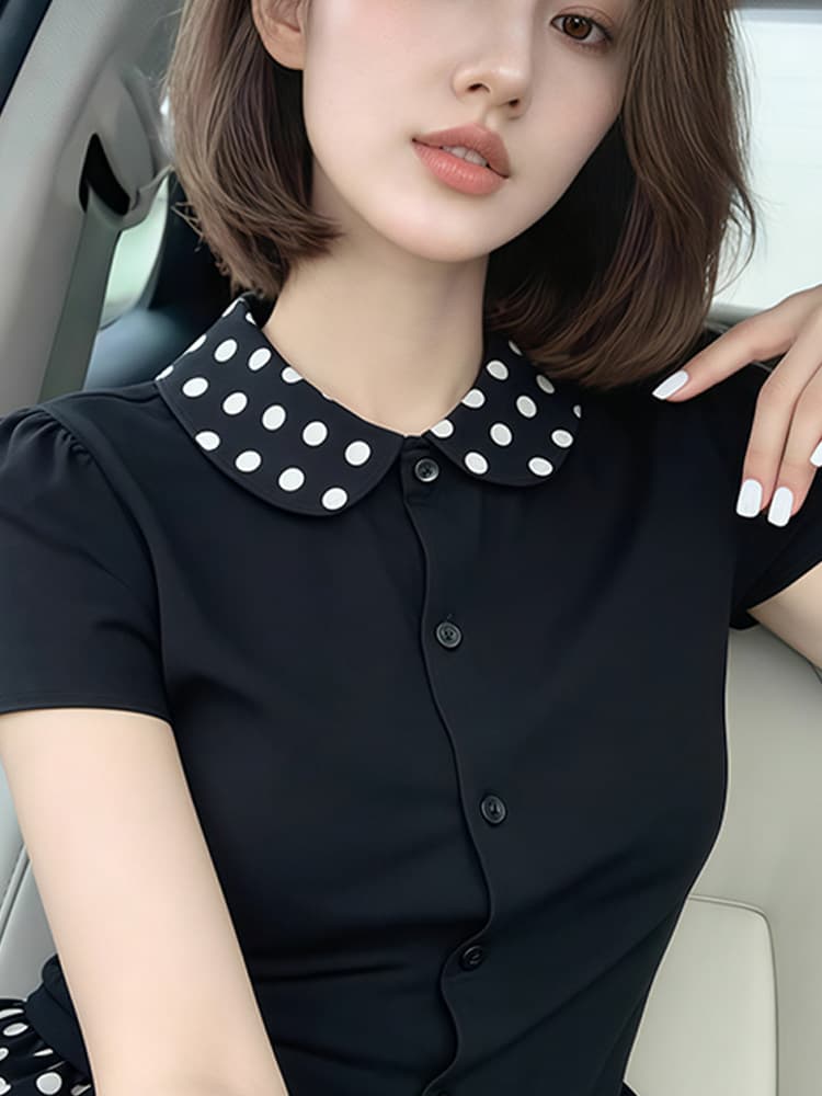 한국 대외 무역 차가운 실크 차가운 면 리브 1 1 빅 사이즈 패치워크 폴로 칼라 몸매 가꾸기 티셔츠 여성 새로운 2026 년 여름 맨위 상세 이미지 6