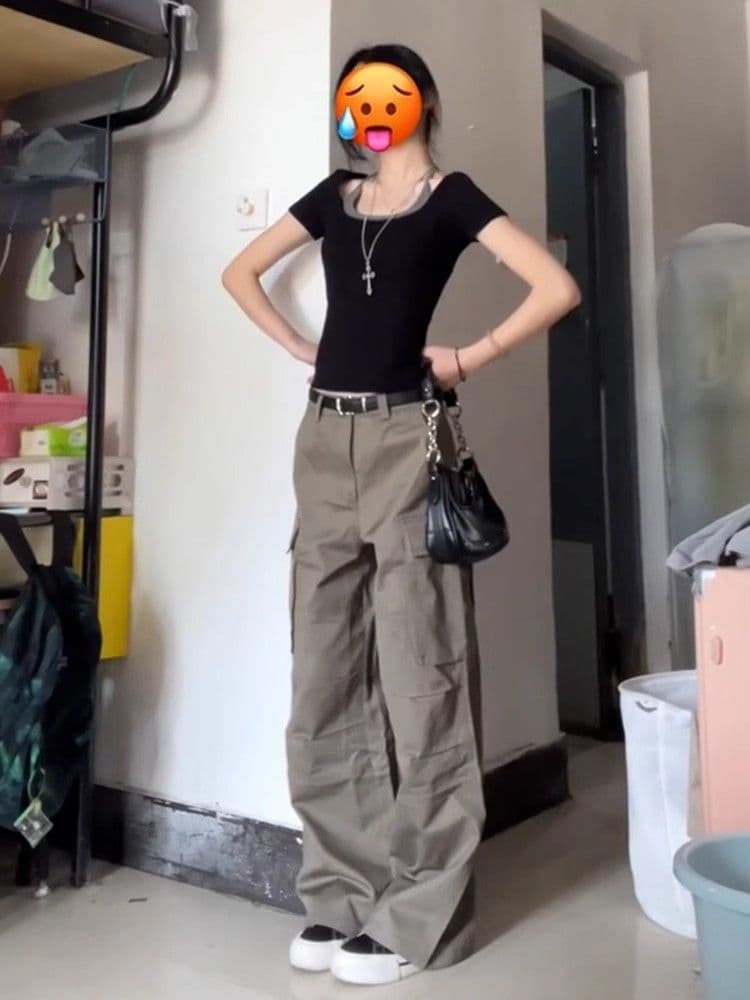 아메리칸 레트로 검정색 페이크 레이어드 긍정적 인 어깨 반팔 티셔츠 여성 여름 2026 새로운 핫걸 패치워크 쇼트 스타일 맨위 상세 이미지 4