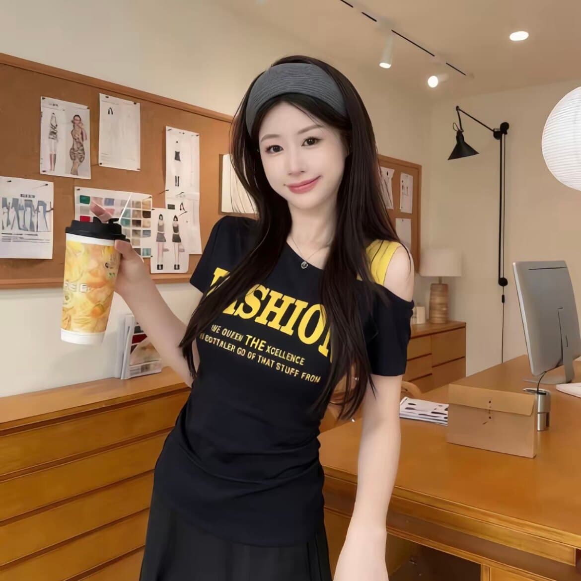 모방 면 40s1x1 리브 빅 사이즈 여름 새로운 여성 패션 오프숄더 디자인 반팔 티셔츠 다용도 맨위