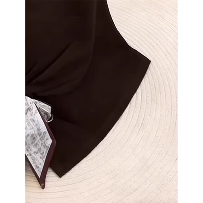 사람들 면 와 사고 방식 레트로 커피 색상 몸매 가꾸기 슬림해 보이는 티셔츠 여성 디자인 센스 여름 달콤한 핫걸 스카프 맨위 이미지 5