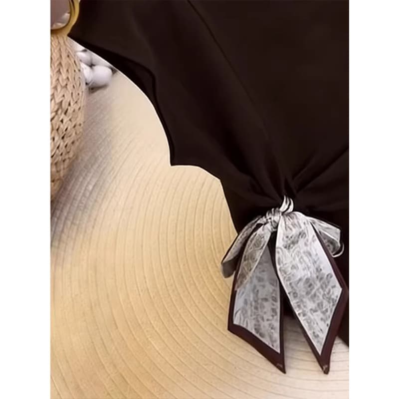 사람들 면 와 사고 방식 레트로 커피 색상 몸매 가꾸기 슬림해 보이는 티셔츠 여성 디자인 센스 여름 달콤한 핫걸 스카프 맨위 상세 이미지 5