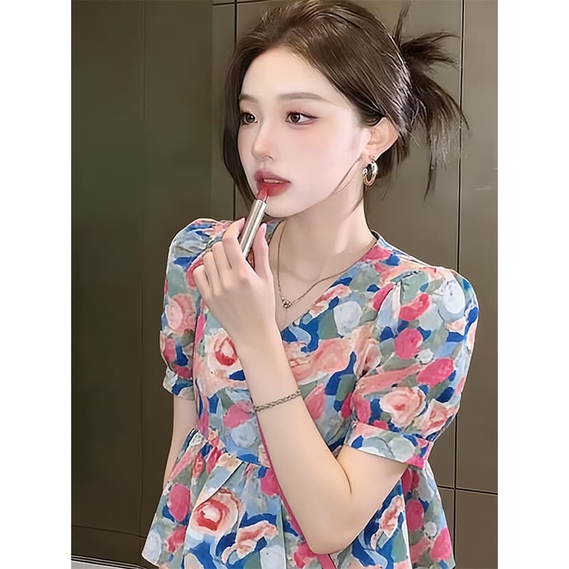 V 넥 셔츠 디자인 센스 여성 2026 새로운 여름 루즈핏 셔츠 고유 한 Chic 맨위 상세 이미지 6