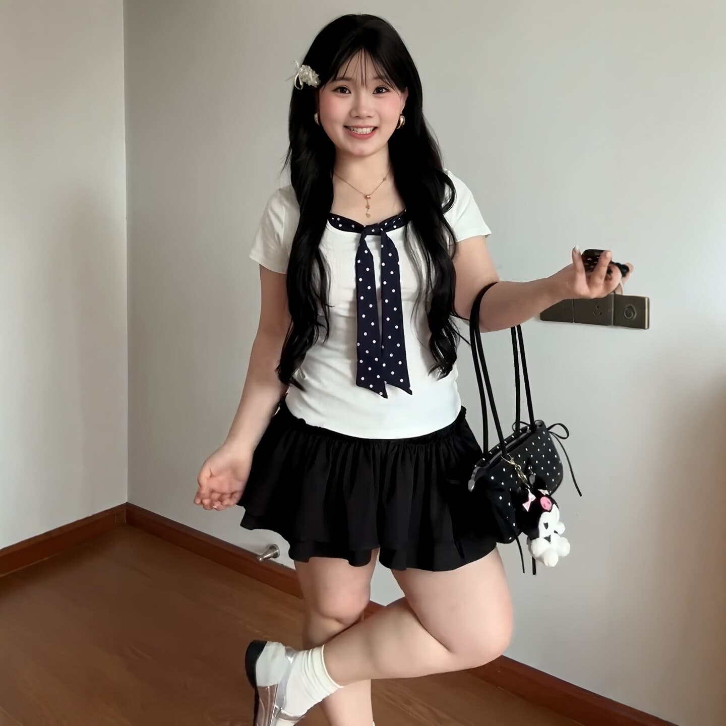 차가운 실크 차가운 면 리브 빅 사이즈 디자인 센스 도트 무늬 패치워크 페이크 레이어드 반팔 티셔츠 여성 여름 지방 mm 맨위 상세 이미지 4
