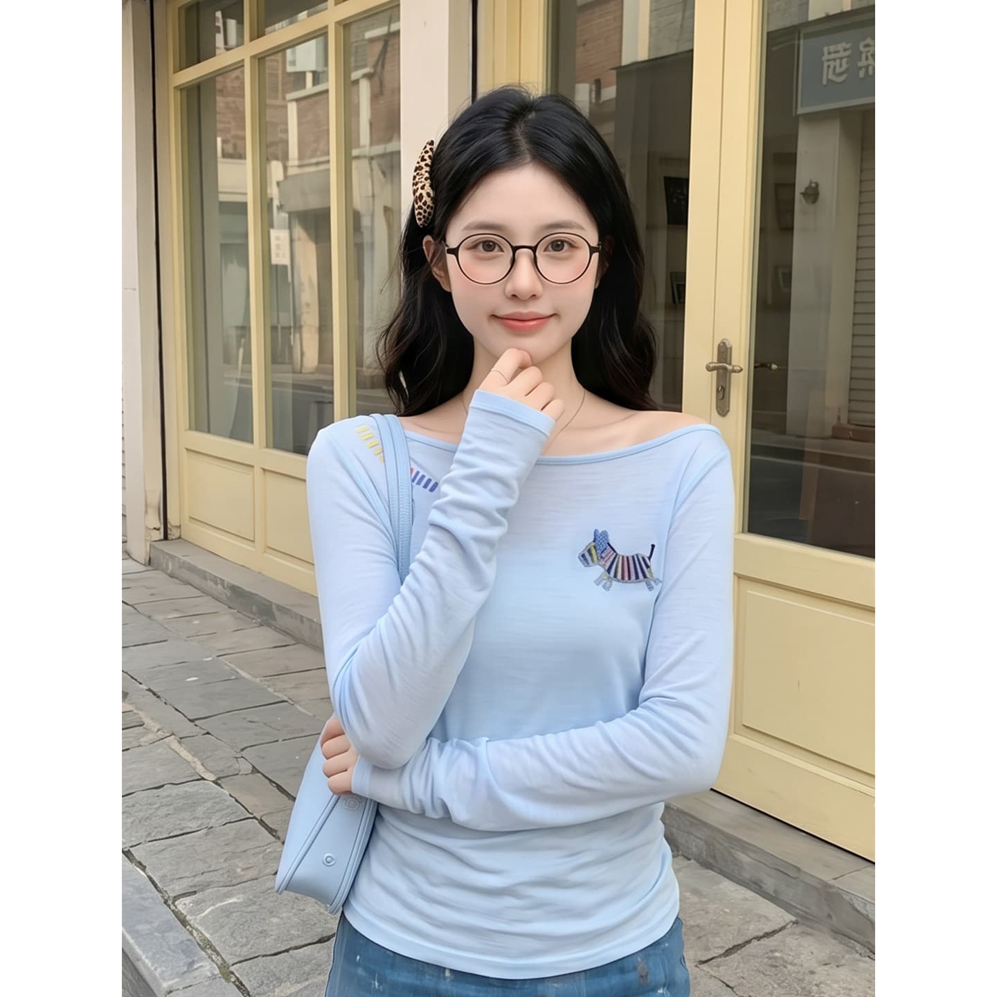 주간 실크 리브 빅 사이즈 캐주얼 바람 비스듬한 어깨 블라우스 티셔츠 여성 2026 여름 새로운 패션 루즈핏 맨위 상세 이미지 4