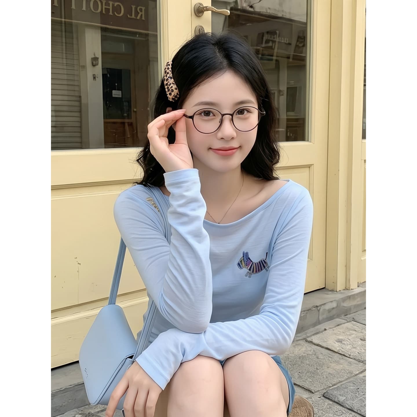 주간 실크 리브 빅 사이즈 캐주얼 바람 비스듬한 어깨 블라우스 티셔츠 여성 2026 여름 새로운 패션 루즈핏 맨위 상세 이미지 6