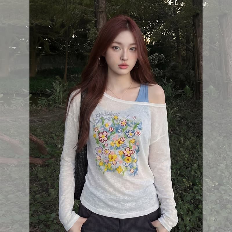주간 실크 리브 사람들 면 빅 사이즈 순수한 욕망 달콤한 자외선 차단 블라우스 티셔츠 여성 여름 인사이드 가져 가라. 캐미솔 투피스 세트 상세 이미지 2