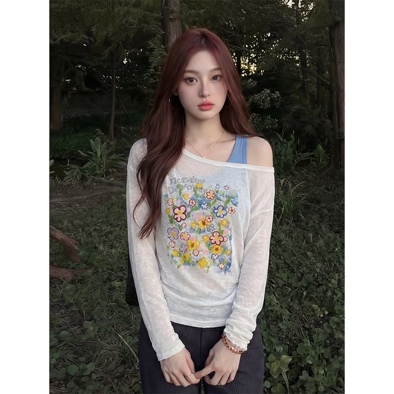 주간 실크 리브 사람들 면 빅 사이즈 순수한 욕망 달콤한 자외선 차단 블라우스 티셔츠 여성 여름 인사이드 가져 가라. 캐미솔 투피스 세트 상세 이미지 4