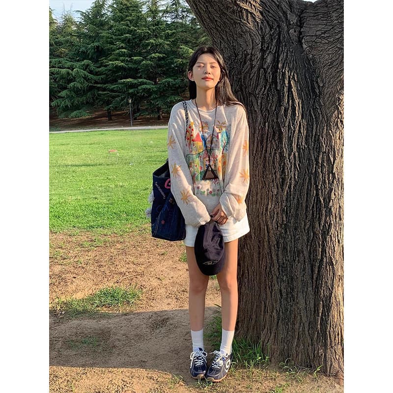 아메리칸 2026 여름 새로운 조수 브랜드 수채화 낙서 색상 통기성 자외선 차단 블라우스 긴팔 티셔츠 루즈핏 맨위