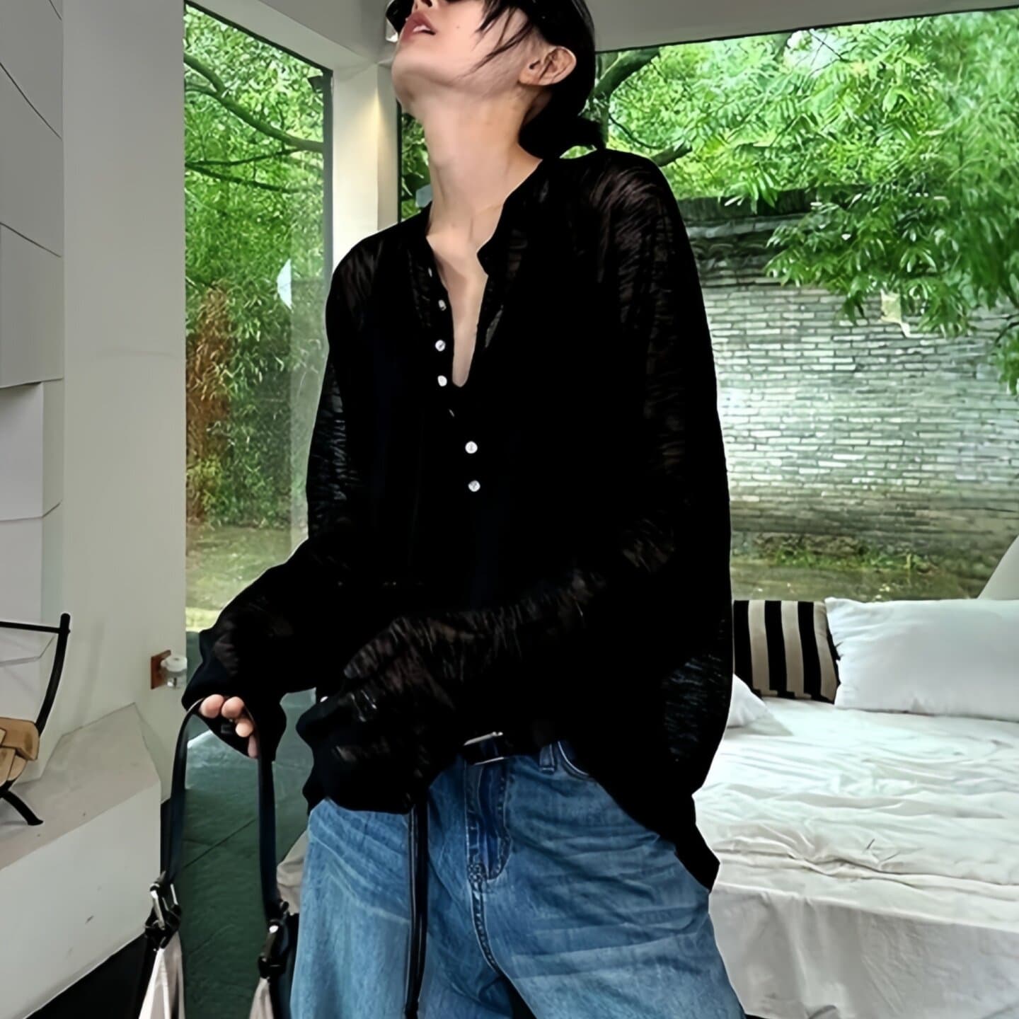 눈꽃 면 한 부서 품격 얇은 스타일 티셔츠 여성 26 여름 빅 사이즈 다용도 긴팔 자외선 차단 기본 셔츠 맨위