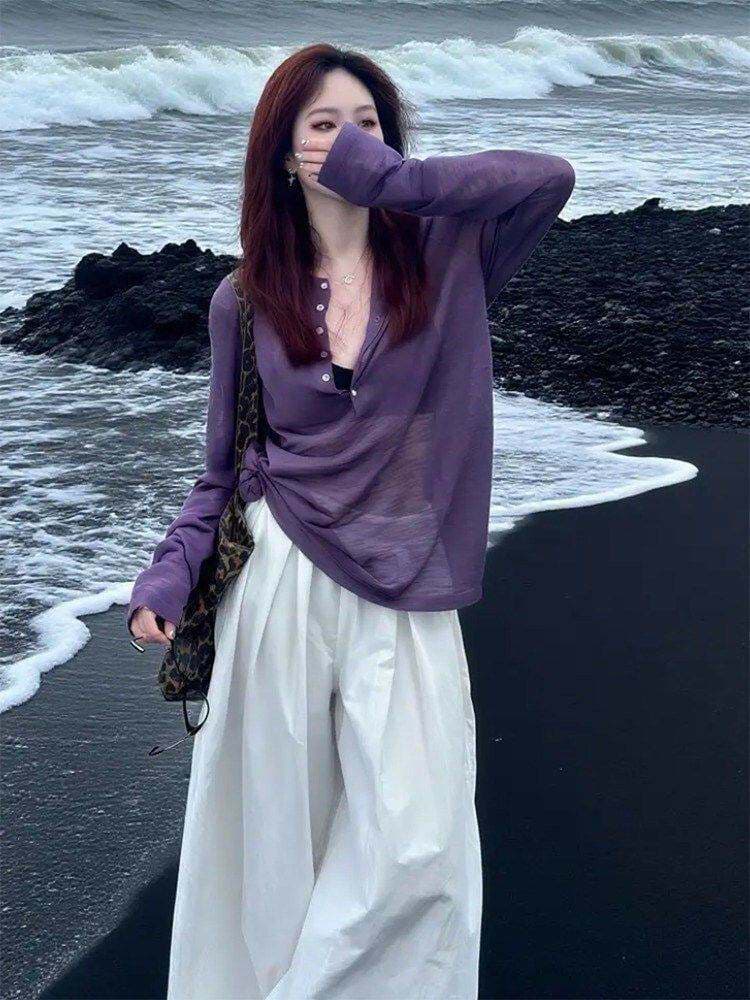 눈꽃 면 26 여름 분위기 센스 착용 가져 가라. 반 개방 칼라 여성 조기 여름 외부 가져 가라. 느긋한 바람 한 부서 루즈핏 맨위 상세 이미지 6