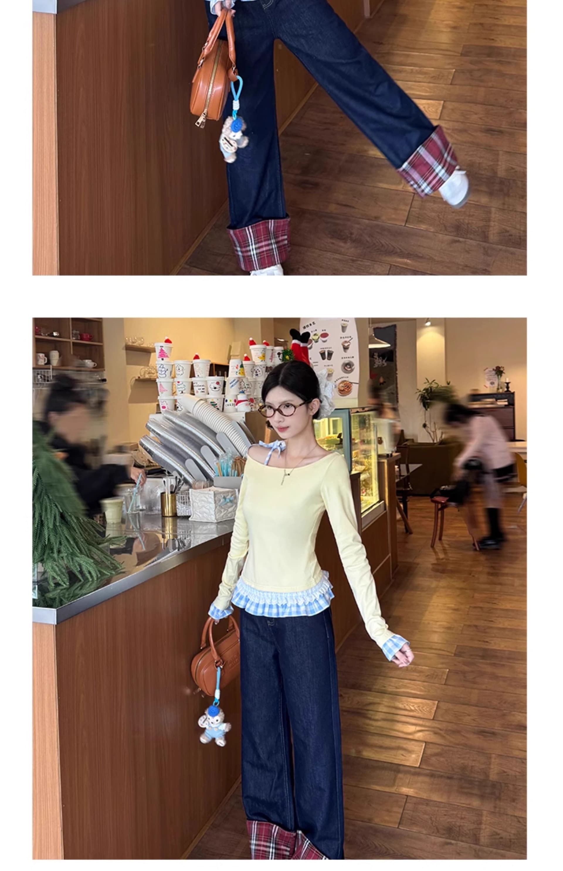 페이크 레이어드 기본 셔츠 여성 26 여름 새로운 작은 키 몸매 가꾸기 레이스 인사이드 가져 가라. 긴팔 맨위 상세 이미지 9