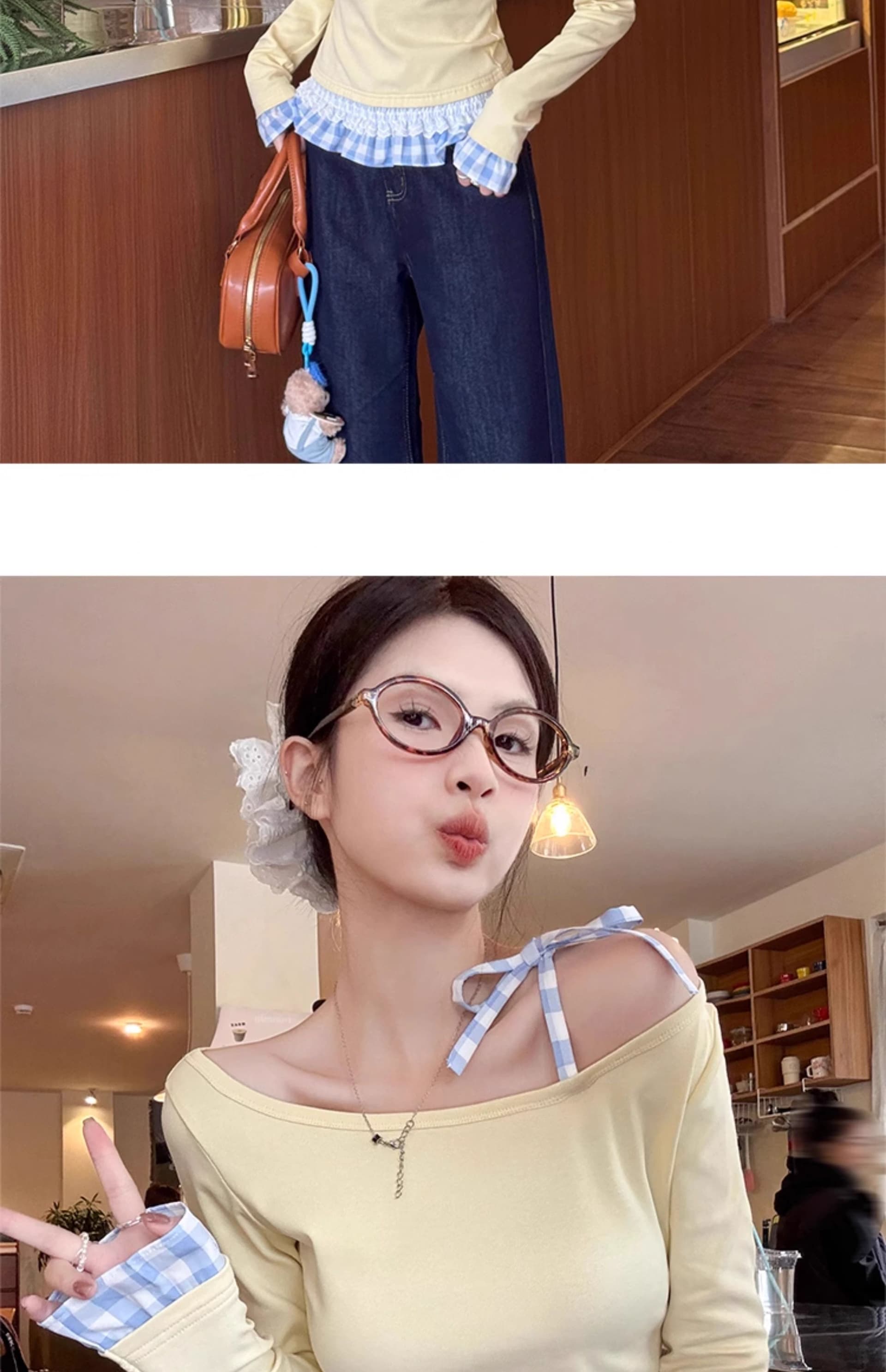 페이크 레이어드 기본 셔츠 여성 26 여름 새로운 작은 키 몸매 가꾸기 레이스 인사이드 가져 가라. 긴팔 맨위 상세 이미지 12